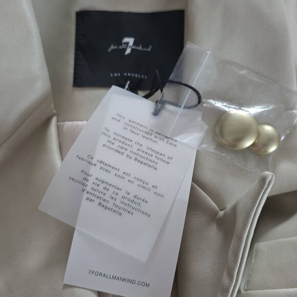 7 For All Mankind Women's Size Large Cream Faux Leather Butter Soft Blazer - Picture 5 of 6